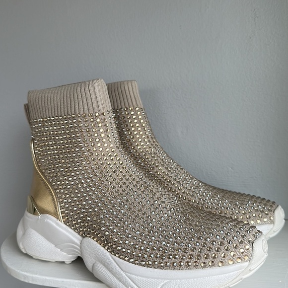 Michael Kors Katrina stretch knit bootie hot fix stones embellished sparkly gold - Picture 10 of 12